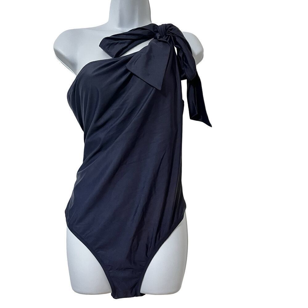 J Crew One Shoulder Bow Tie One Piece Swimsuit Plus Size 22 Navy Blue Vacation